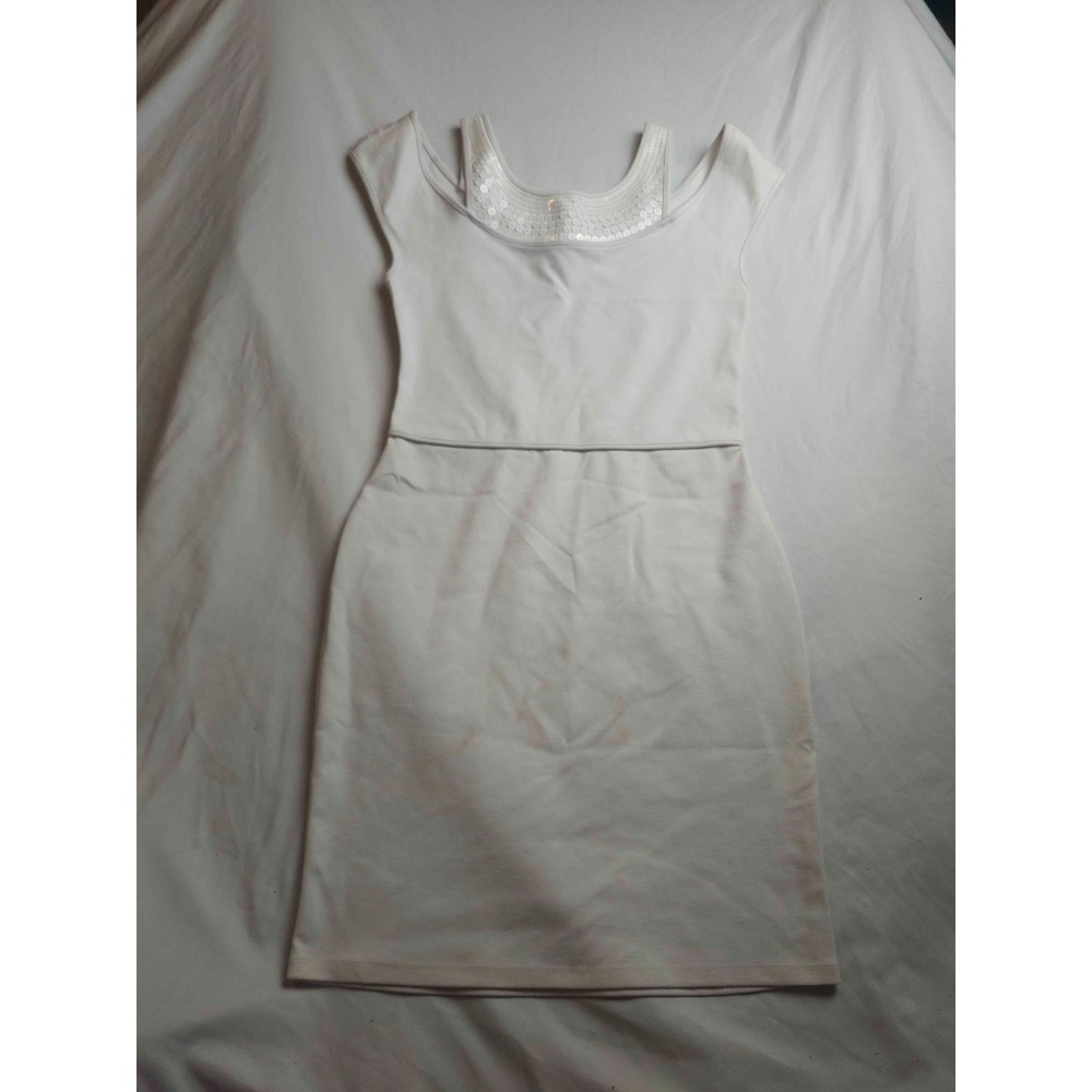 AX‎ Armani Exchange Sheath Dress M White Sequin Neck Clean Girl Evening Glam